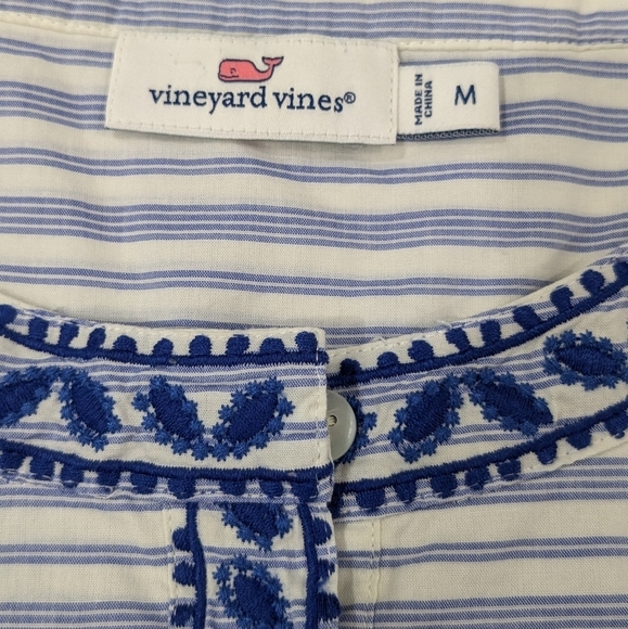 Vineyard Vines Woman Blue White Striped Long Sleeve Top Blouse Embroidery M - Picture 7 of 11